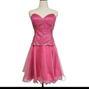 Narianna Cute  Pink Large Sequin Tulle Overlay Party Cocktail Prom Short Dress